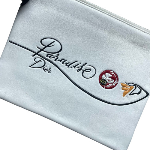 Dior Embroidered Clutch Calfskin White Dior Embroidered Clutch Calfskin White