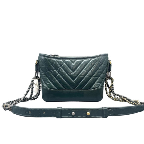 Chanel Chevron Quilted Small Gabrielle Hobo Crumpled Calfskin Green