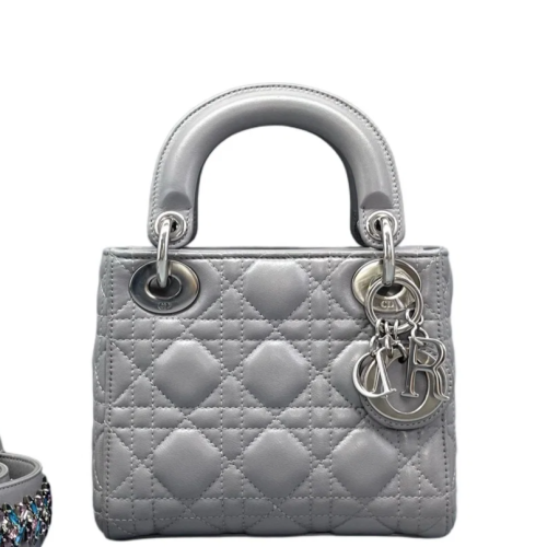 Dior Cannage Strass Mini Lady Dior Lambskin Grey