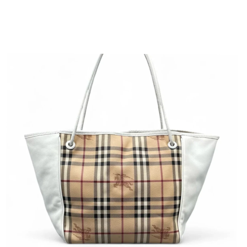 Burberry Small Canterbury Tote Haymarket Check Calfskin White Beige Black