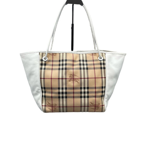 Burberry Small Canterbury Tote Haymarket Check Calfskin White Beige Black