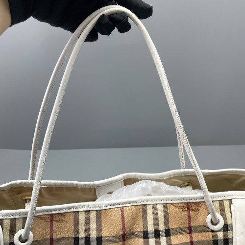 Burberry Small Canterbury Tote Haymarket Check Calfskin White Beige Black