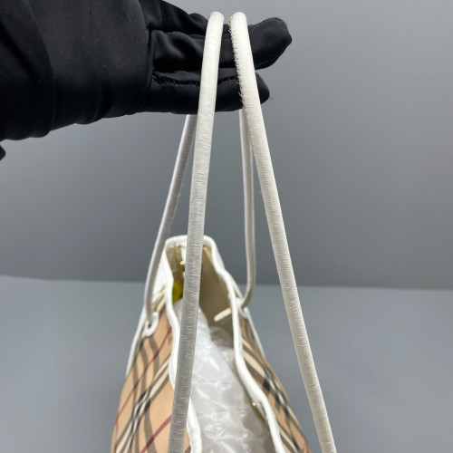 Burberry Small Canterbury Tote Haymarket Check Calfskin White Beige Black