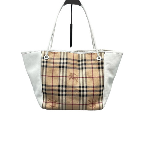 Burberry Small Canterbury Tote Haymarket Check Calfskin White Beige Black
