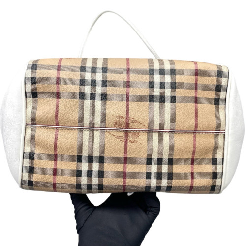Burberry Small Canterbury Tote Haymarket Check Calfskin White Beige Black
