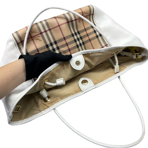 Burberry Small Canterbury Tote Haymarket Check Calfskin White Beige Black
