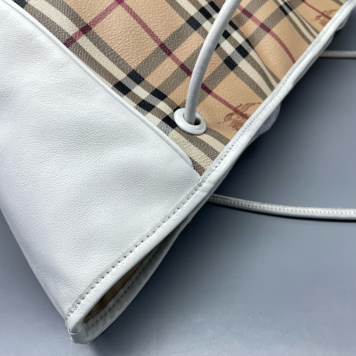 Burberry Small Canterbury Tote Haymarket Check Calfskin White Beige Black