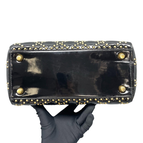 Dior Cannage Studded Medium Lady Dior Patent Calfskin Black