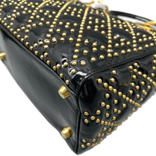 Dior Cannage Studded Medium Lady Dior Patent Calfskin Black