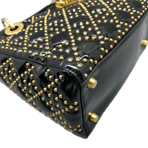 Dior Cannage Studded Medium Lady Dior Patent Calfskin Black