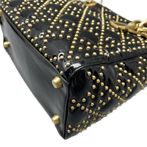 Dior Cannage Studded Medium Lady Dior Patent Calfskin Black