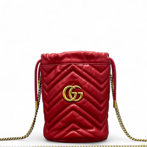 Gucci Chevron Mini GG Marmont Bucket Bag Calfskin Red Gucci Chevron Mini GG Marmont Bucket Bag Calfskin Red