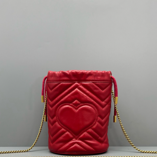 Gucci Chevron Mini GG Marmont Bucket Bag Calfskin Red Gucci Chevron Mini GG Marmont Bucket Bag Calfskin Red