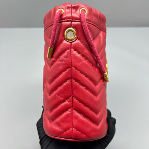 Gucci Chevron Mini GG Marmont Bucket Bag Calfskin Red Gucci Chevron Mini GG Marmont Bucket Bag Calfskin Red