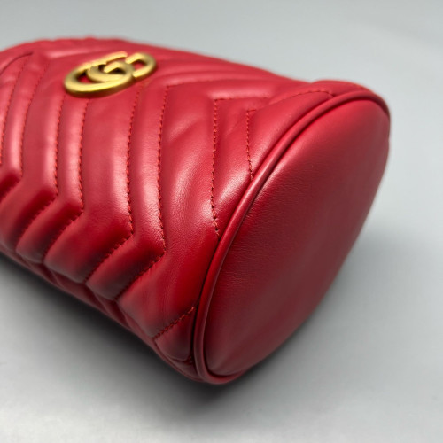 Gucci Chevron Mini GG Marmont Bucket Bag Calfskin Red Gucci Chevron Mini GG Marmont Bucket Bag Calfskin Red
