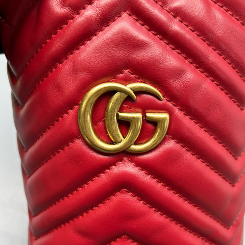 Gucci Chevron Mini GG Marmont Bucket Bag Calfskin Red Gucci Chevron Mini GG Marmont Bucket Bag Calfskin Red
