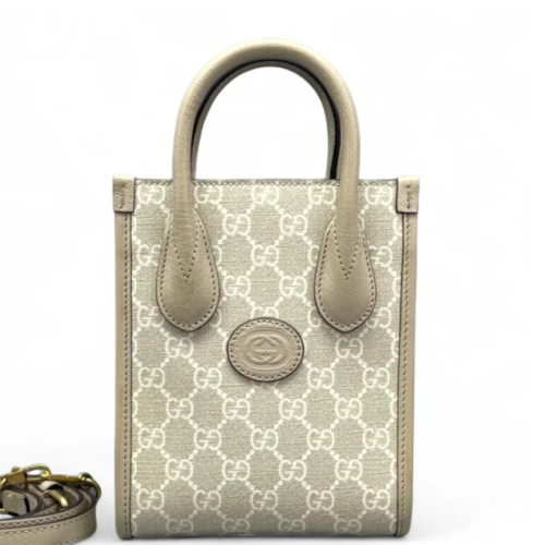 Gucci Mini Interlocking G Tote GG Supreme Monogram Beige Gucci Mini Interlocking G Tote GG Supreme Monogram Beige