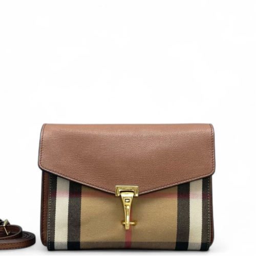 Burberry Small Macken Crossbody Bag House Check Calfskin Brown