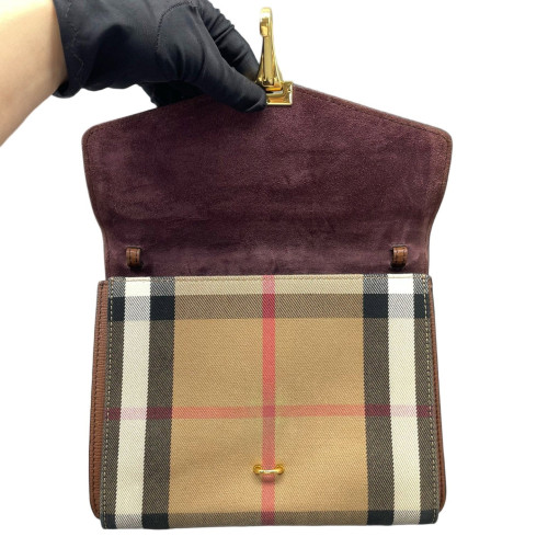 Burberry Small Macken Crossbody Bag House Check Calfskin Brown