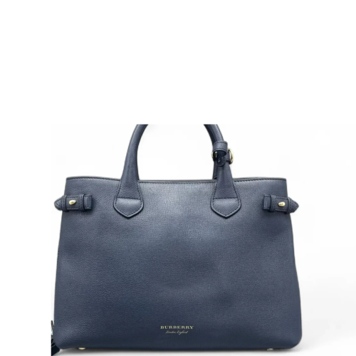 Burberry Medium Banner Tote Grained Calfskin House Check Blue