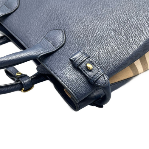 Burberry Medium Banner Tote Grained Calfskin House Check Blue