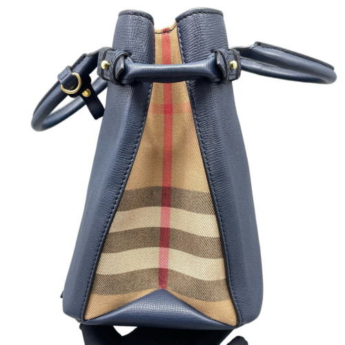 Burberry Medium Banner Tote Grained Calfskin House Check Blue