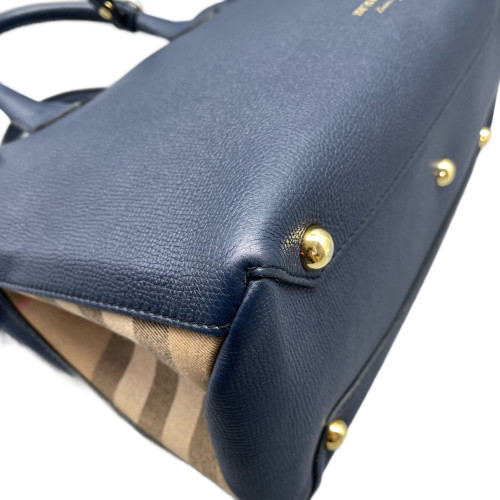 Burberry Medium Banner Tote Grained Calfskin House Check Blue