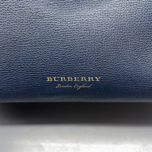 Burberry Medium Banner Tote Grained Calfskin House Check Blue
