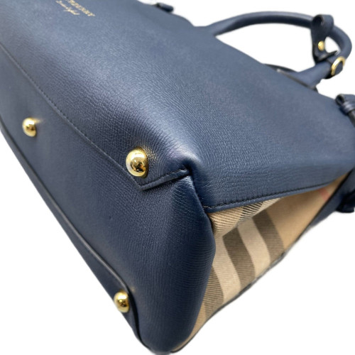 Burberry Medium Banner Tote Grained Calfskin House Check Blue