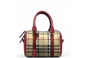 Burberry Small Alchester Bowling Bag Haymarket Check Calfskin Beige Red Black