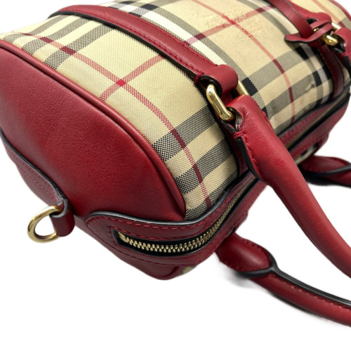 Burberry Small Alchester Bowling Bag Haymarket Check Calfskin Beige Red Black
