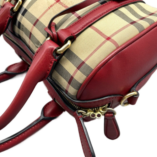 Burberry Small Alchester Bowling Bag Haymarket Check Calfskin Beige Red Black