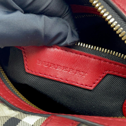 Burberry Small Alchester Bowling Bag Haymarket Check Calfskin Beige Red Black