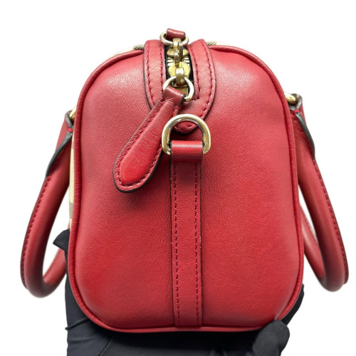 Burberry Small Alchester Bowling Bag Haymarket Check Calfskin Beige Red Black