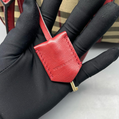 Burberry Small Alchester Bowling Bag Haymarket Check Calfskin Beige Red Black