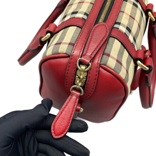Burberry Small Alchester Bowling Bag Haymarket Check Calfskin Beige Red Black