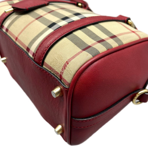 Burberry Small Alchester Bowling Bag Haymarket Check Calfskin Beige Red Black
