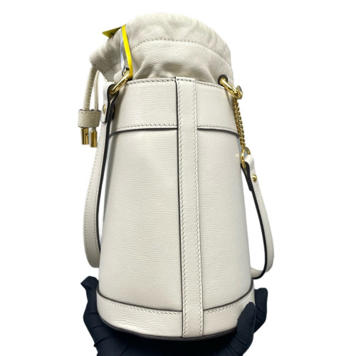 Gucci Small Horsebit 1955 Drawstring Bucket Bag Grained Calfskin White Gucci Small Horsebit 1955 Drawstring Bucket Bag Grained Calfskin White