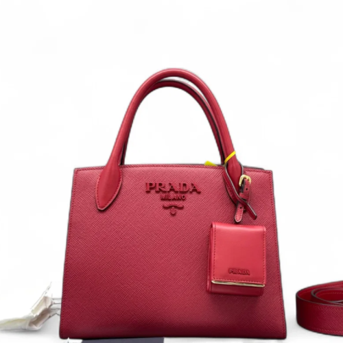 Prada Handbag Saffiano Calfskin Red