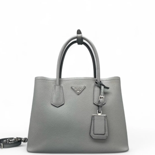 Prada Medium Double Bag Saffiano Calfskin Grey