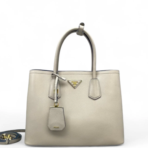 Prada Medium Double Bag Saffiano Calfskin Beige