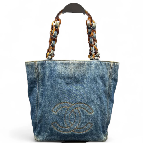 Chanel Tote Bag Denim Blue Brown