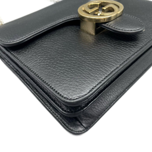 Gucci Small Interlocking G Shoulder Bag Grained Calfskin Black