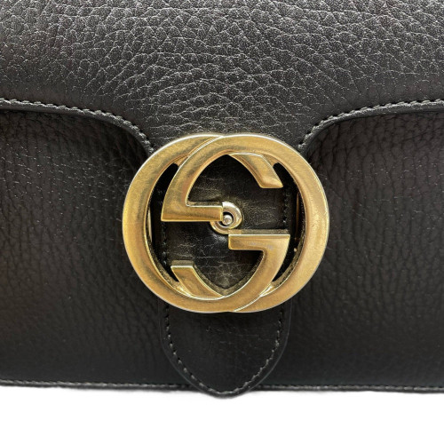 Gucci Small Interlocking G Shoulder Bag Grained Calfskin Black
