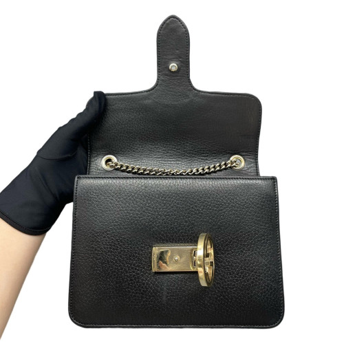 Gucci Small Interlocking G Shoulder Bag Grained Calfskin Black