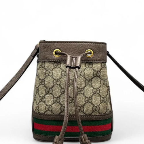 Gucci Mini Ophidia Bucket Bag GG Supreme Monogram Beige Ebony Gucci Mini Ophidia Bucket Bag GG Supreme Monogram Beige Ebony