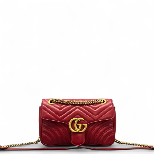 Gucci Chevron Small GG Marmont Calfskin Red