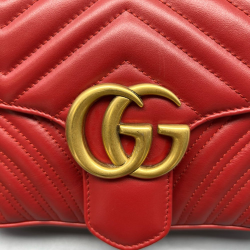 Gucci Chevron Small GG Marmont Calfskin Red