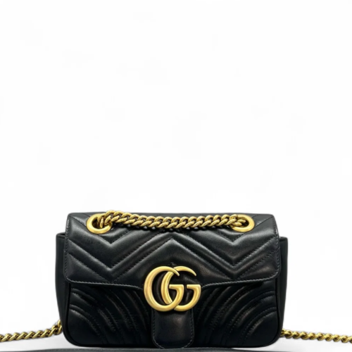 Gucci Chevron Mini GG Marmont Calfskin Black Gucci Chevron Mini GG Marmont Calfskin Black