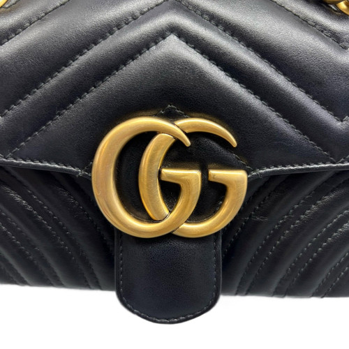 Gucci Chevron Mini GG Marmont Calfskin Black Gucci Chevron Mini GG Marmont Calfskin Black